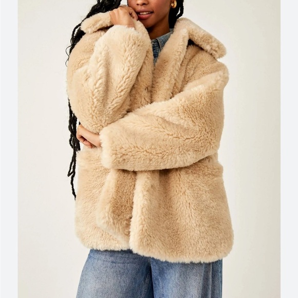 Free People Pretty Perfect Faux Fur Tan Jacket Pecoat - Picture 1 of 9